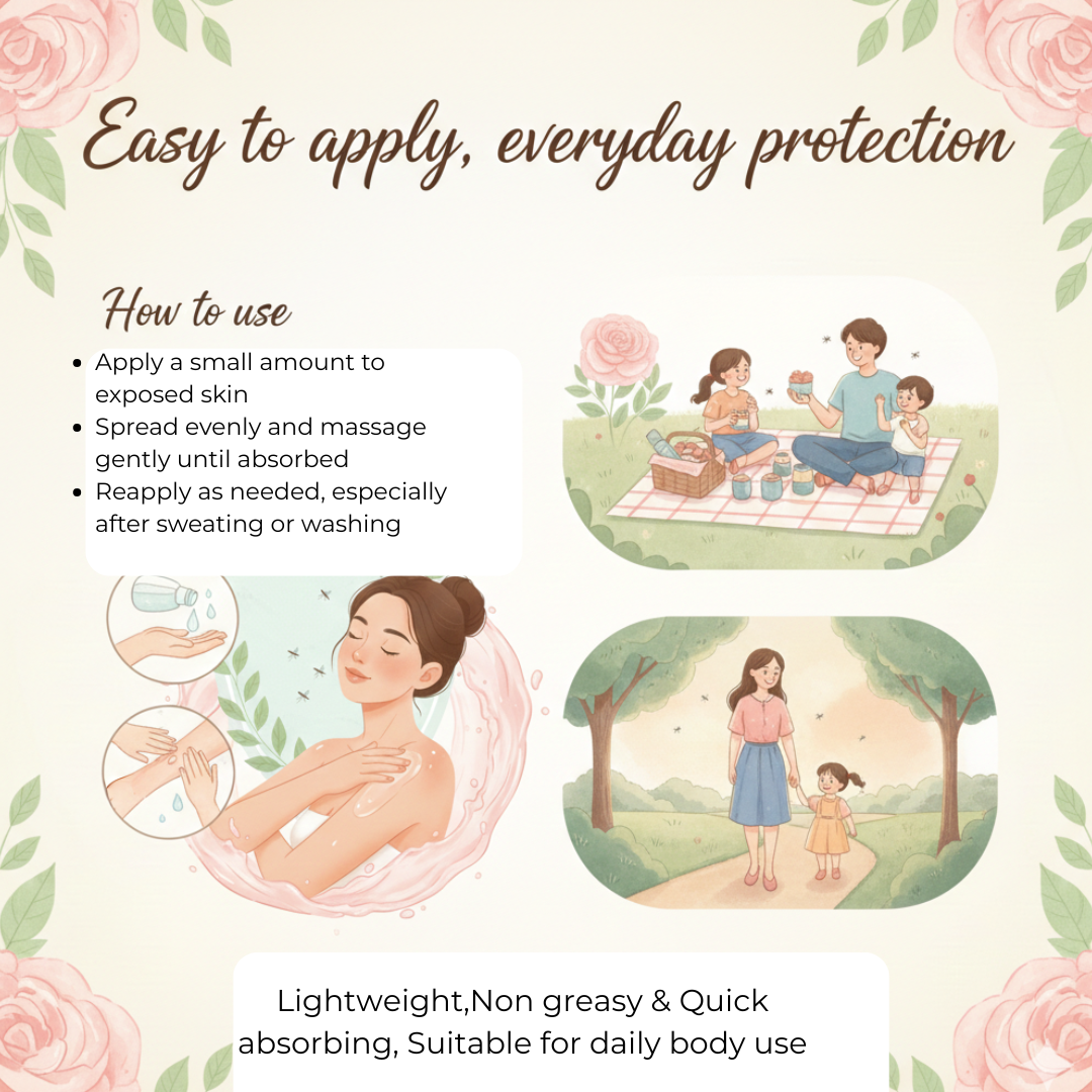 Rose & Glycerine Mosquito Repellent Body Moisturizer - Repels mosquitoes effectively while Hydrating and softening skin