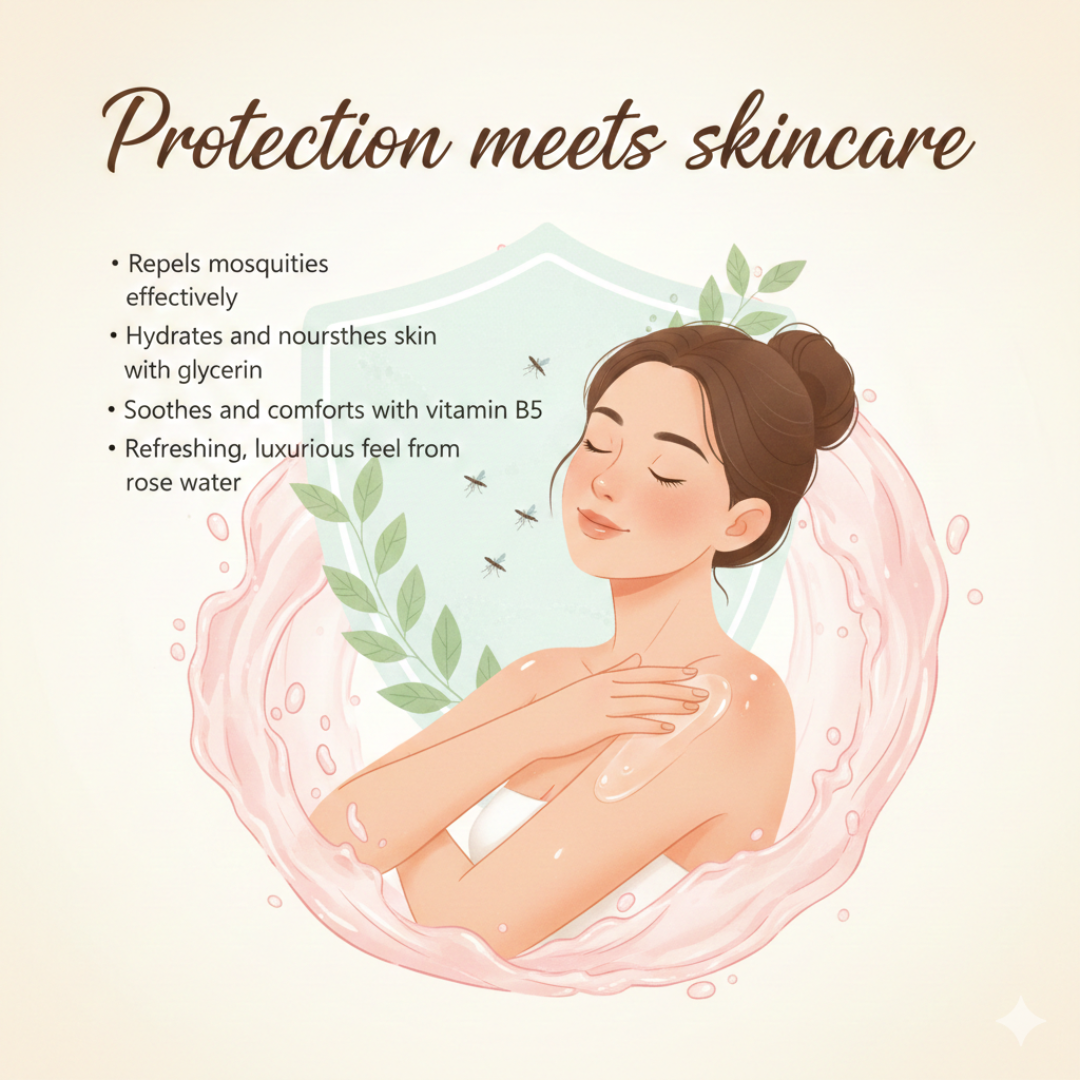 Rose & Glycerine Mosquito Repellent Body Moisturizer - Repels mosquitoes effectively while Hydrating and softening skin