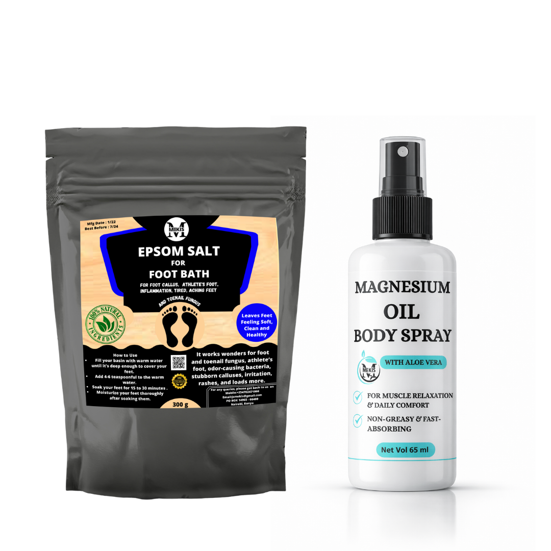 Magnesium Oil Body Spray +Epsom Foot Bath - Ease muscle tension, refresh tired feet,