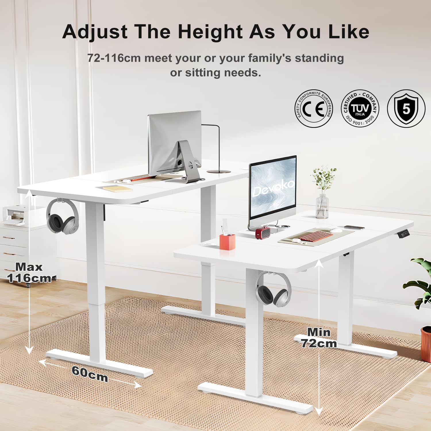 Electric Height Adjustable Standing Desk - Ergonomic Design with Smooth Motorized Lift for Home and Office Use, Spacious Work Surface, Sturdy Frame, Sit-to-Stand Converter, Modern and Durable Desk