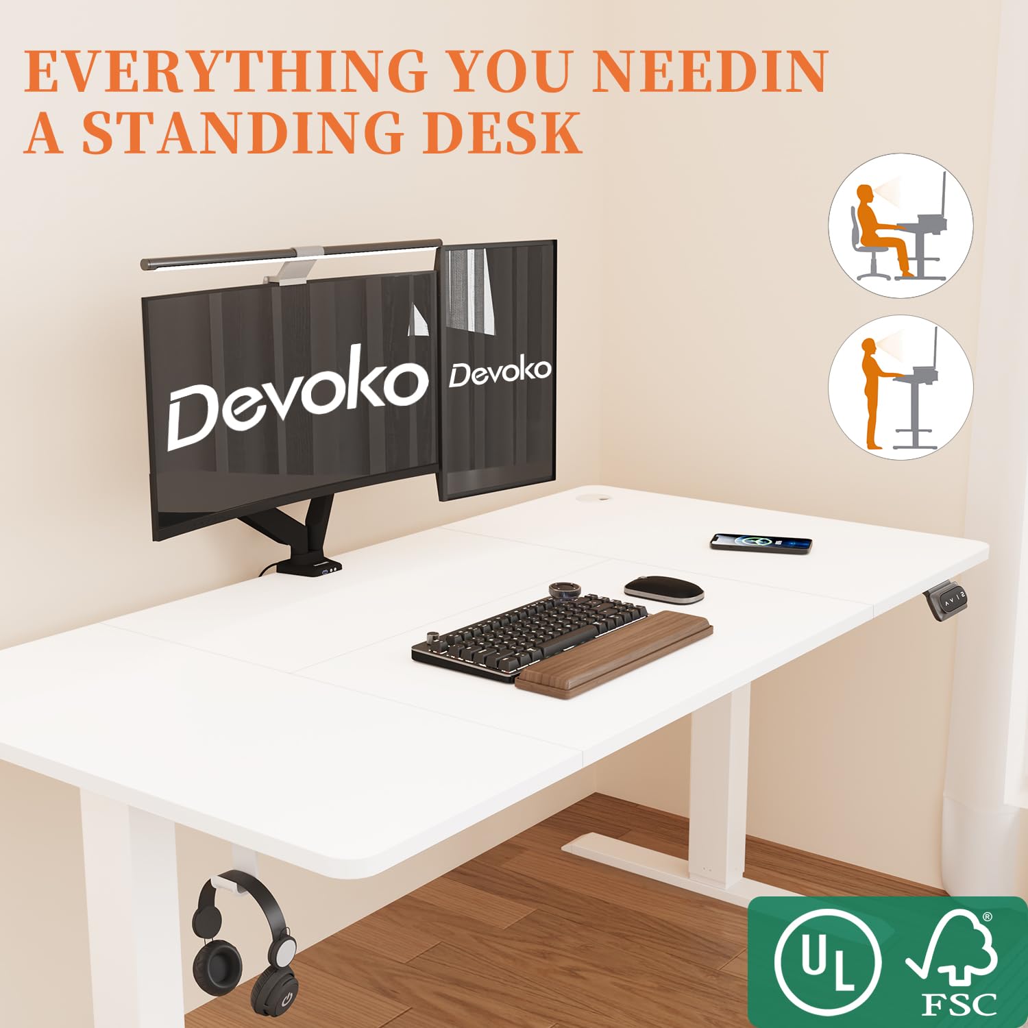 Electric Height Adjustable Standing Desk - Ergonomic Design with Smooth Motorized Lift for Home and Office Use, Spacious Work Surface, Sturdy Frame, Sit-to-Stand Converter, Modern and Durable Desk