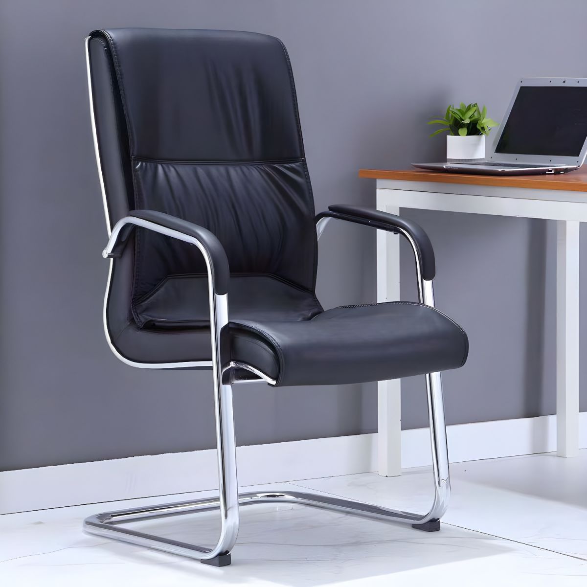 Leather Executive Visitor Waiting Chair - Sleek and Comfortable Design, Perfect for Reception Areas or Meeting Rooms, Sturdy Frame with Cushioned Seat and Backrest, Professional Look.