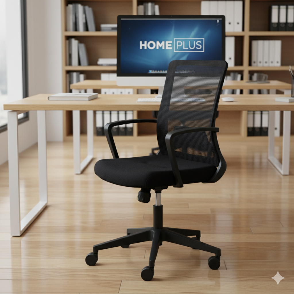 Office Chair | Chair | Home Office Chair | Desk Chair | Black mesh back and fabric seat with black frame and Nylon base.