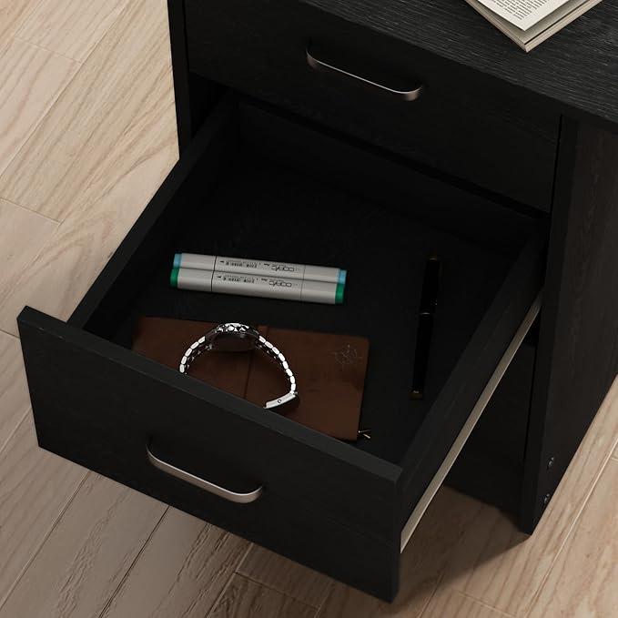 HOMCOM 47" Modern Home Office Computer Desk Bookcase Combo Writing Table Workstation with 3 Drawer and Storage Shelf - Black