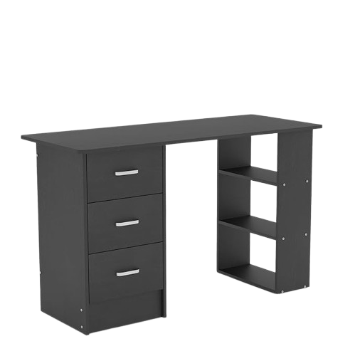 HOMCOM 47" Modern Home Office Computer Desk Bookcase Combo Writing Table Workstation with 3 Drawer and Storage Shelf - Black