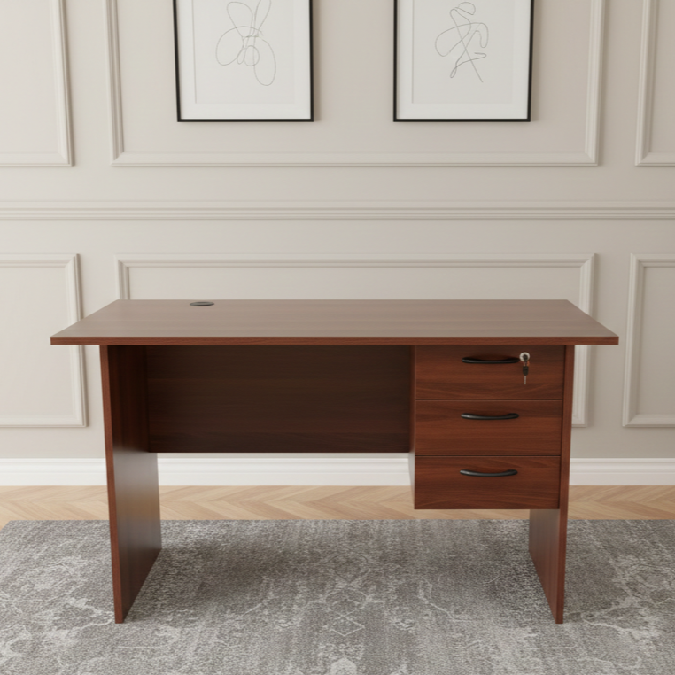 HOME OFFICE COMPUTER DESK, WRITING DESK. OFFICE DESK. DARK WALNUT DESK WITH RUNNERS AND 3 LARGE DRAWERS. 1200MM LARGE TOP. Modern Executive Home Office Desk  with 3-Drawer Storage . Home study desk.