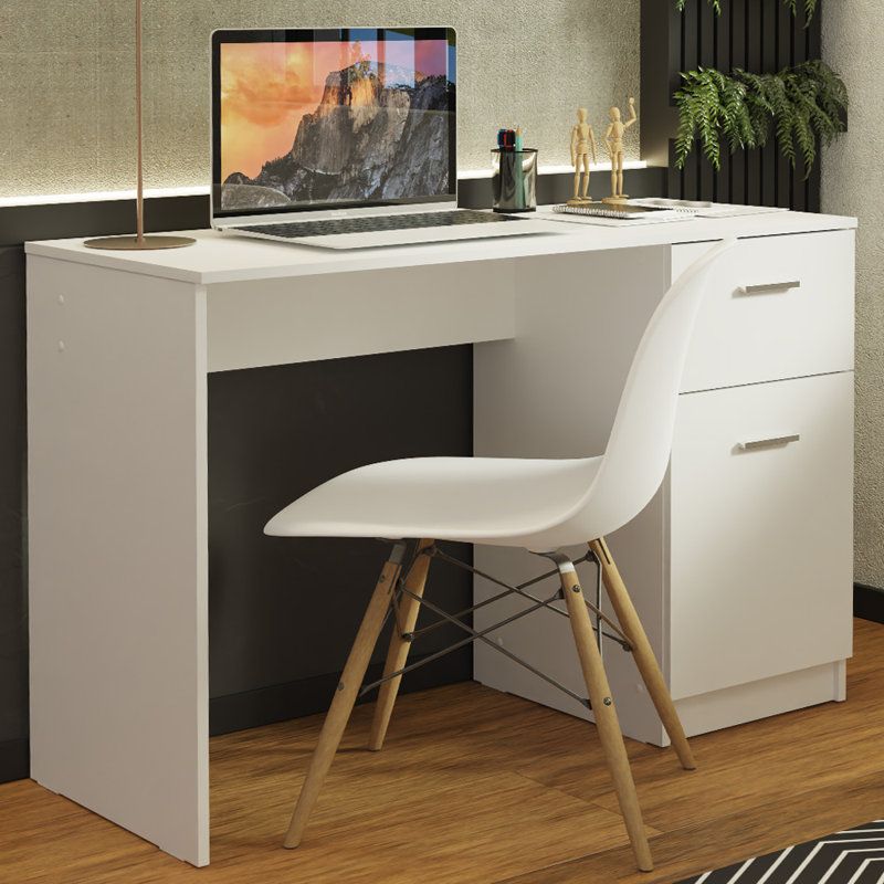HOME PLUS COMPACT Computer Desk Study Table for Small Spaces Home Office 43 Inch Student Laptop PC Writing Desks with Storage and Drawer, Modern Ergonomic Gaming Workstation. White/Green/Yellow chair.