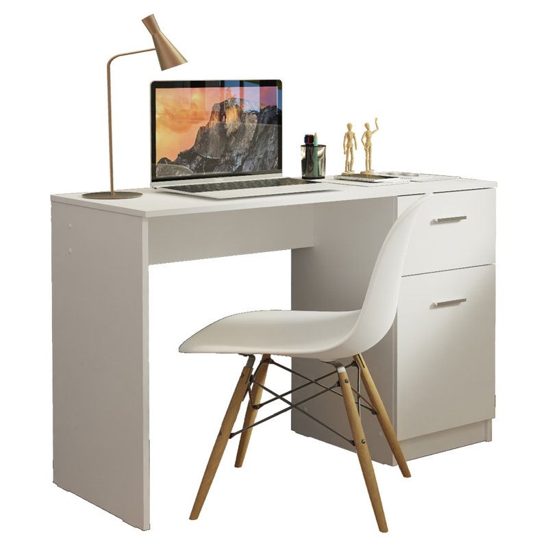 HOME PLUS COMPACT Computer Desk Study Table for Small Spaces Home Office 43 Inch Student Laptop PC Writing Desks with Storage and Drawer, Modern Ergonomic Gaming Workstation. White/Green/Yellow chair.