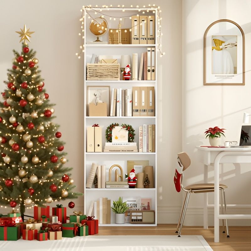 HOME PLUS 63'' Industrial Minimalist Standard Bookcase. DISPLAY STAND. Bookshelf with 6 spaces. 6- TIER BOOKCASE