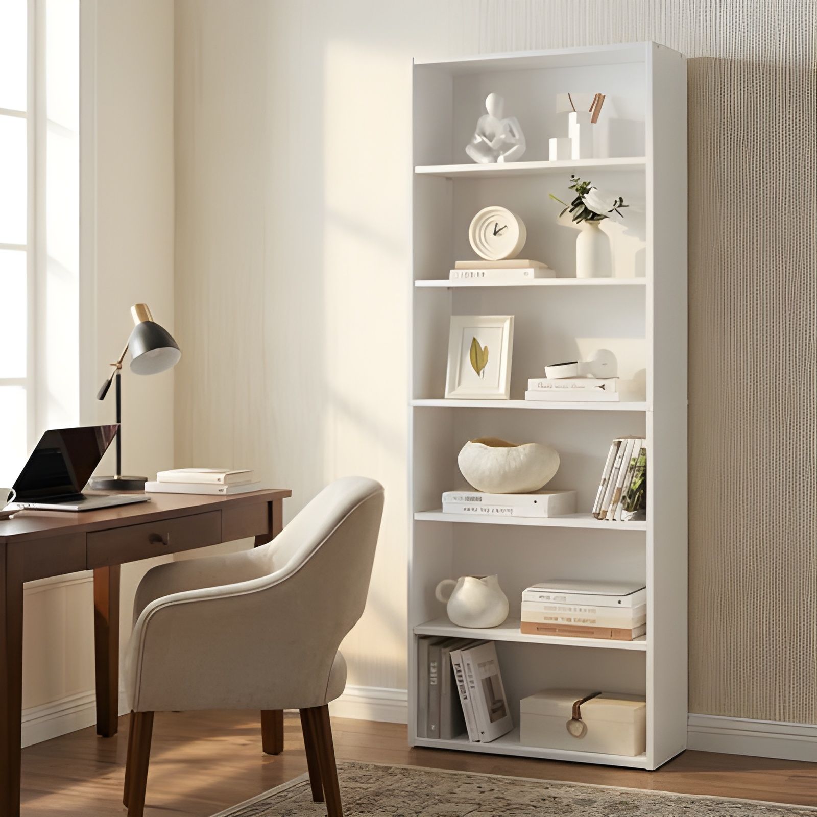 HOME PLUS 63'' Industrial Minimalist Standard Bookcase. DISPLAY STAND. Bookshelf with 6 spaces. 6- TIER BOOKCASE