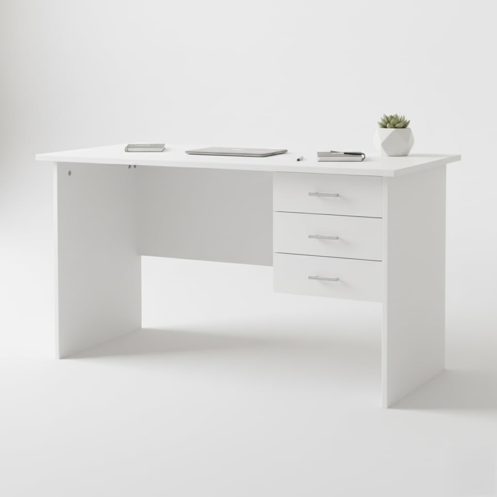 HOME OFFICE COMPUTER DESK, WRITING DESK. OFFICE DESK. ALL WHITE DESK WITH RUNNERS AND 3 LARGE DRAWERS. 1200MM LARGE TOP. Modern Executive Home Office Desk  with 3-Drawer Storage . Home study desk.