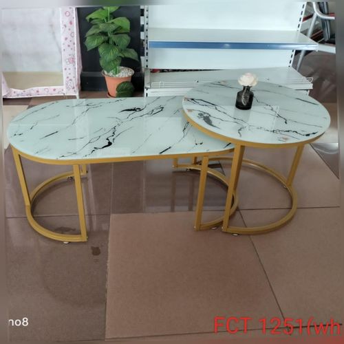 CLEARANCE OFFER 2 IN 1 MARBLE TOP COFFEE TABLE METALLIC HIGH QUALITY(Glass Effect)