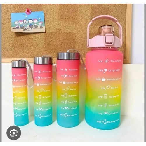 CLEARANCE OFFER 4-in-1 Set Water Bottle Motivational Sports Leakproof Bottle Fitness Water Bottle