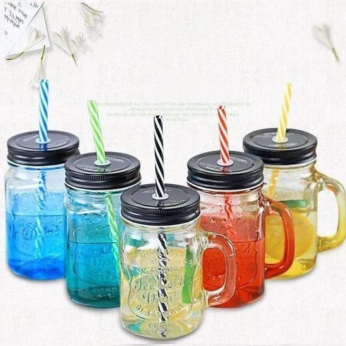CLEARANCE OFFER Mason Jar With Handle, Cover & Reusable Straw