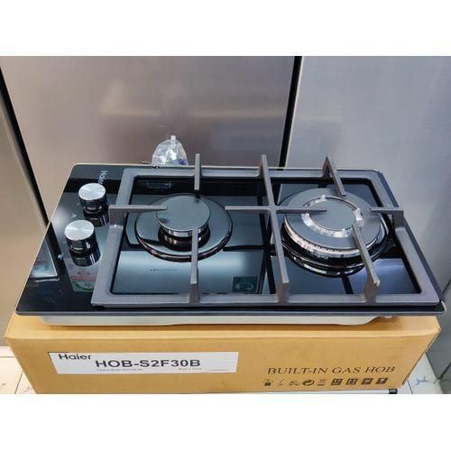 CLEARANCE OFFER Haier 2 Burner Built In Cooker Black Glass (HOB-S2F30BT) Energy Efficient Gas Hob Easy Clean Surface