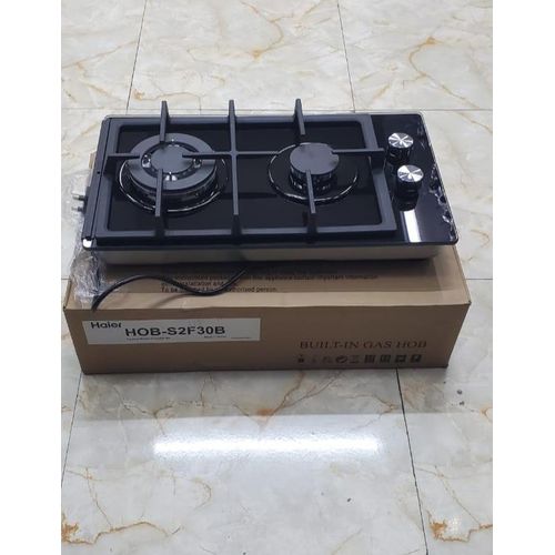 CLEARANCE OFFER Haier 2 Burner Built In Cooker Black Glass (HOB-S2F30BT) Energy Efficient Gas Hob Easy Clean Surface