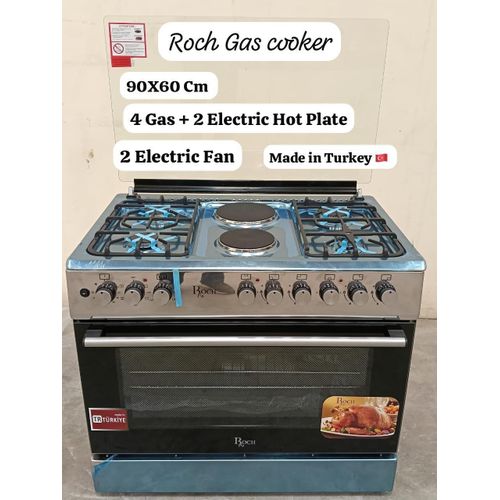 CLEARANCE OFFER Roch 60×90, 4 Gas Burners + 2 Electric Hotplates,Standing Cooker with electric oven