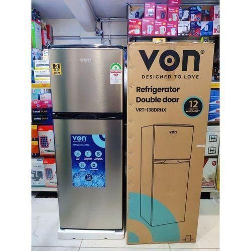 CLEARANCE OFFER VON High Quality Double Door Fridge - 138L - Stainless Steel Refrigerator