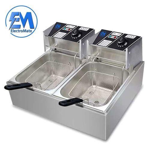 CLEARANCE OFFER Em Electromate 12 LITRES STAINLESS STEEL 6+6L Double TANK Energy Efficient Double Electric Chips, Chicken or MANDAZIS Deep Fryer Machine