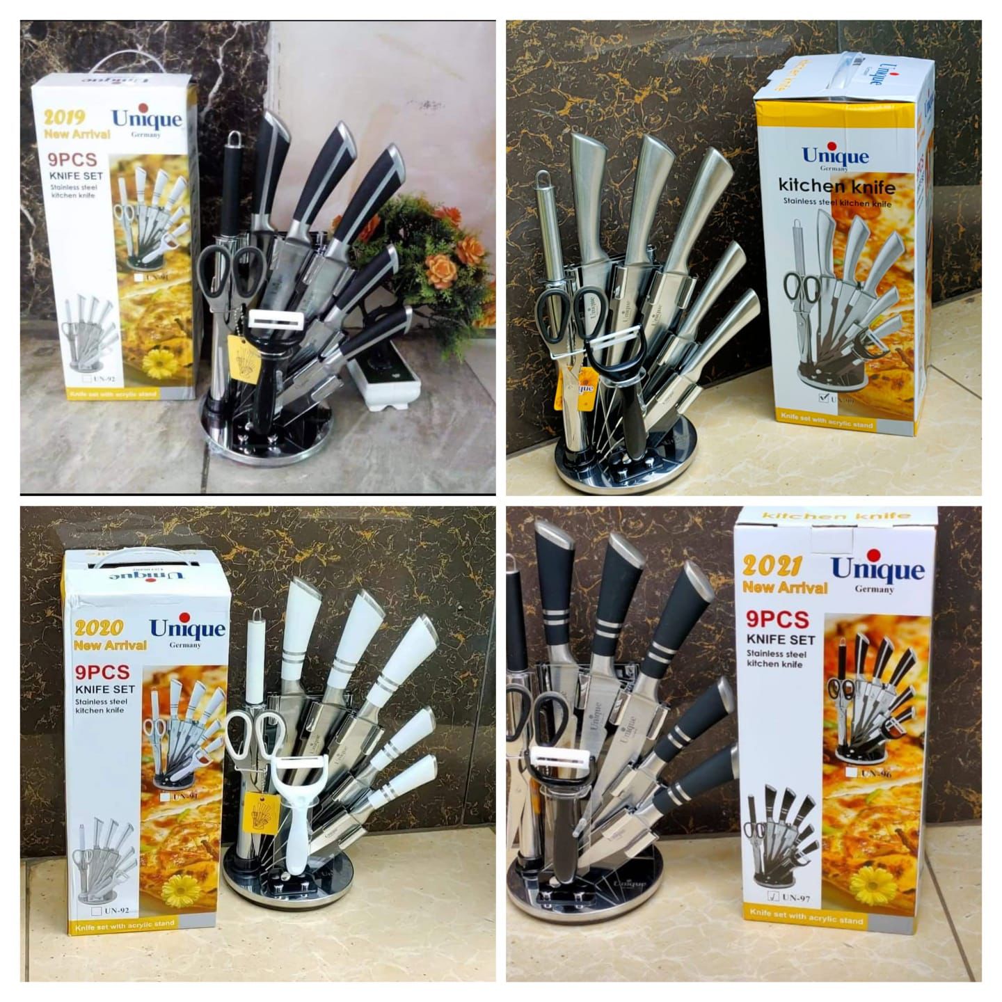 CLEARANCE OFFER UNIQUE Classy 9PCS Stainless Steel Kitchen Knife Set With Stand and Kitchen Scissors