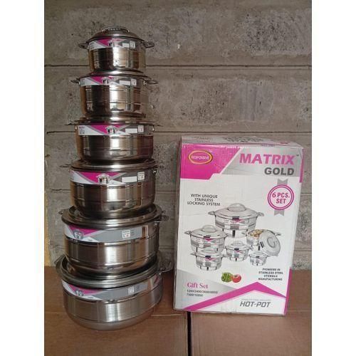 CLEARANCE OFMatrix Gold 6Pcs With Unique Stainless Locking System Hotpot Kitchen Hot Pot Serving Dishes Stainless Steel Hotpots Serveware Set Keep Food Hot Or Cold 1200, 2400, 3600, 4800, 7500,10000ML