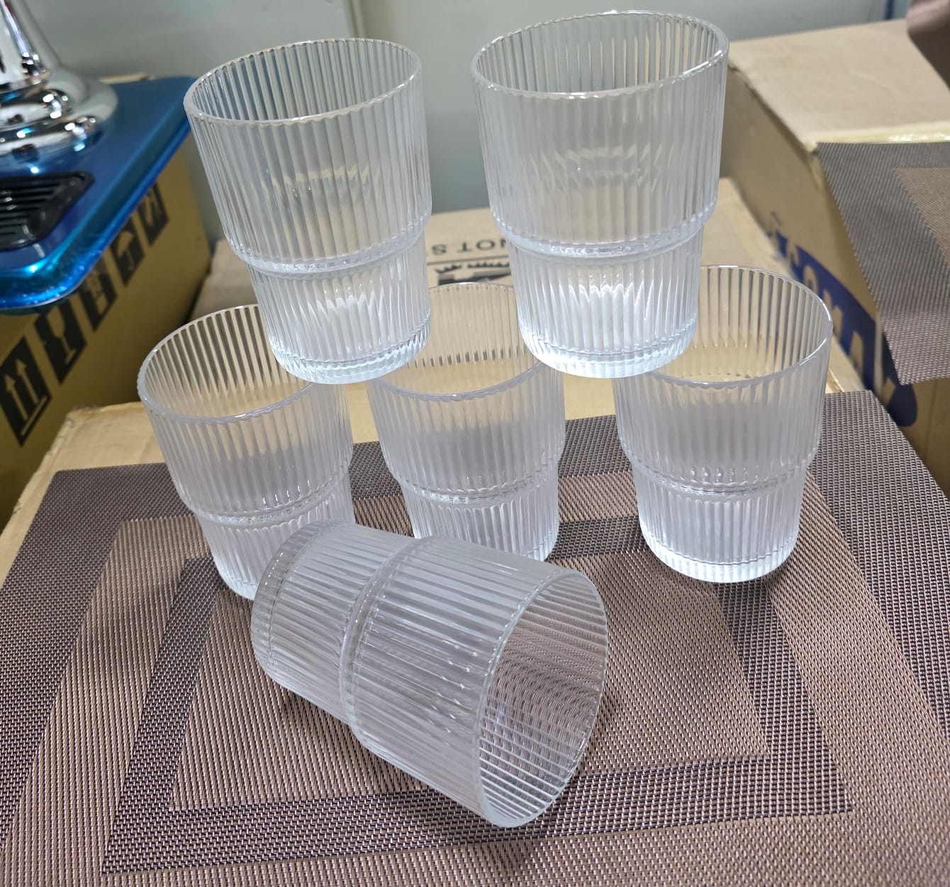Ribbed glasses 6pcs The set of 6 juice glasses is made of high-quality thick-walled glass and can be an excellent addition to one's drinkware collection.
