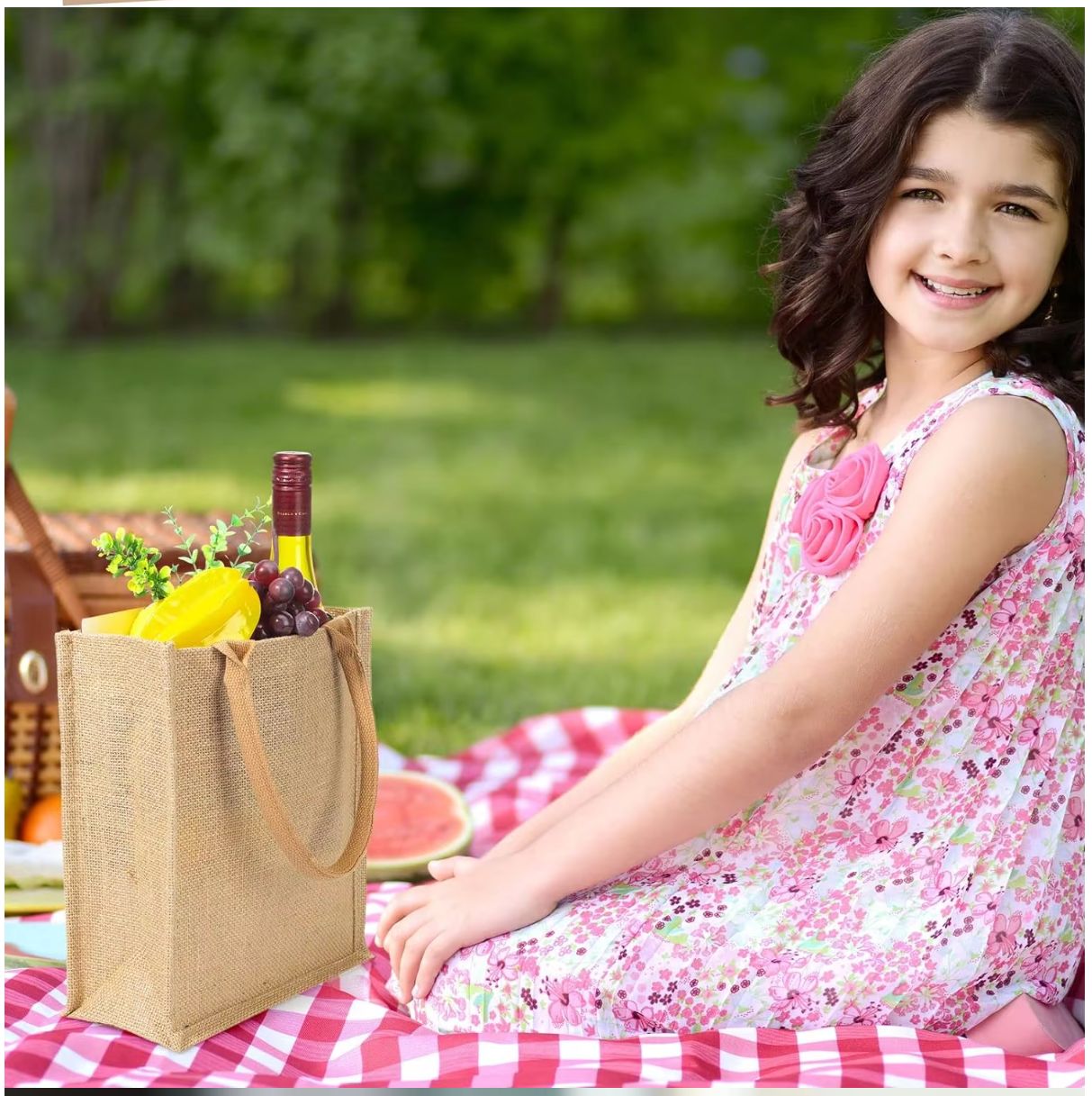 Blank Reusable Grocery Burlap Jute Gift Shopping Tote Bags Waterproof Inside high quality jute bag with white Cotton Handle