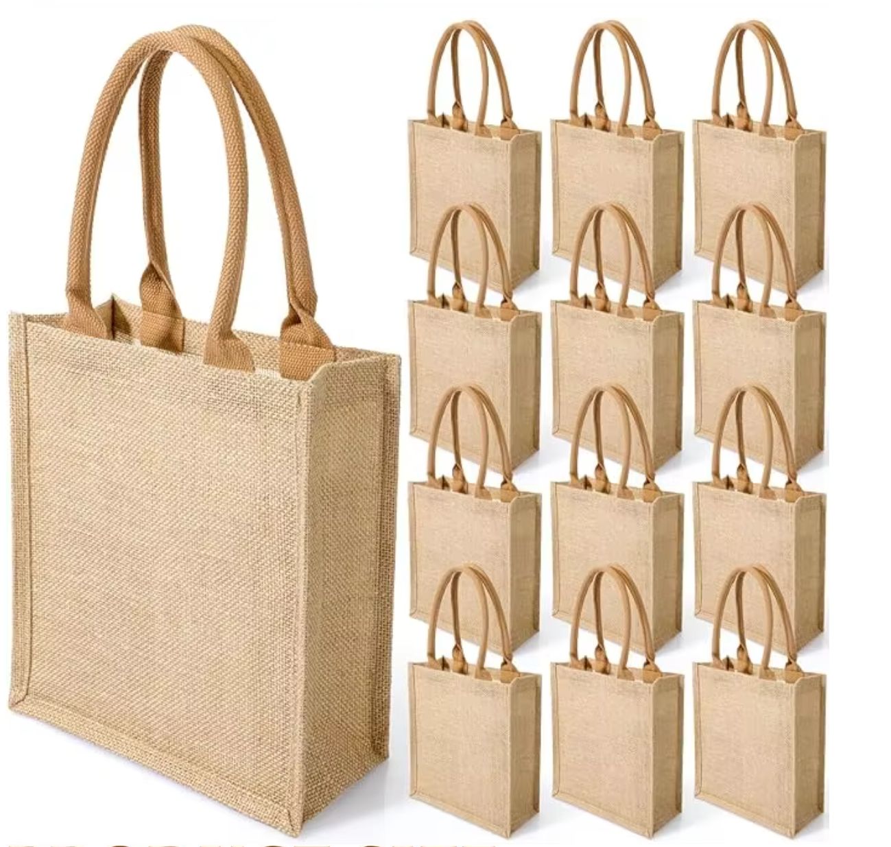Blank Reusable Grocery Burlap Jute Gift Shopping Tote Bags Waterproof Inside high quality jute bag with white Cotton Handle