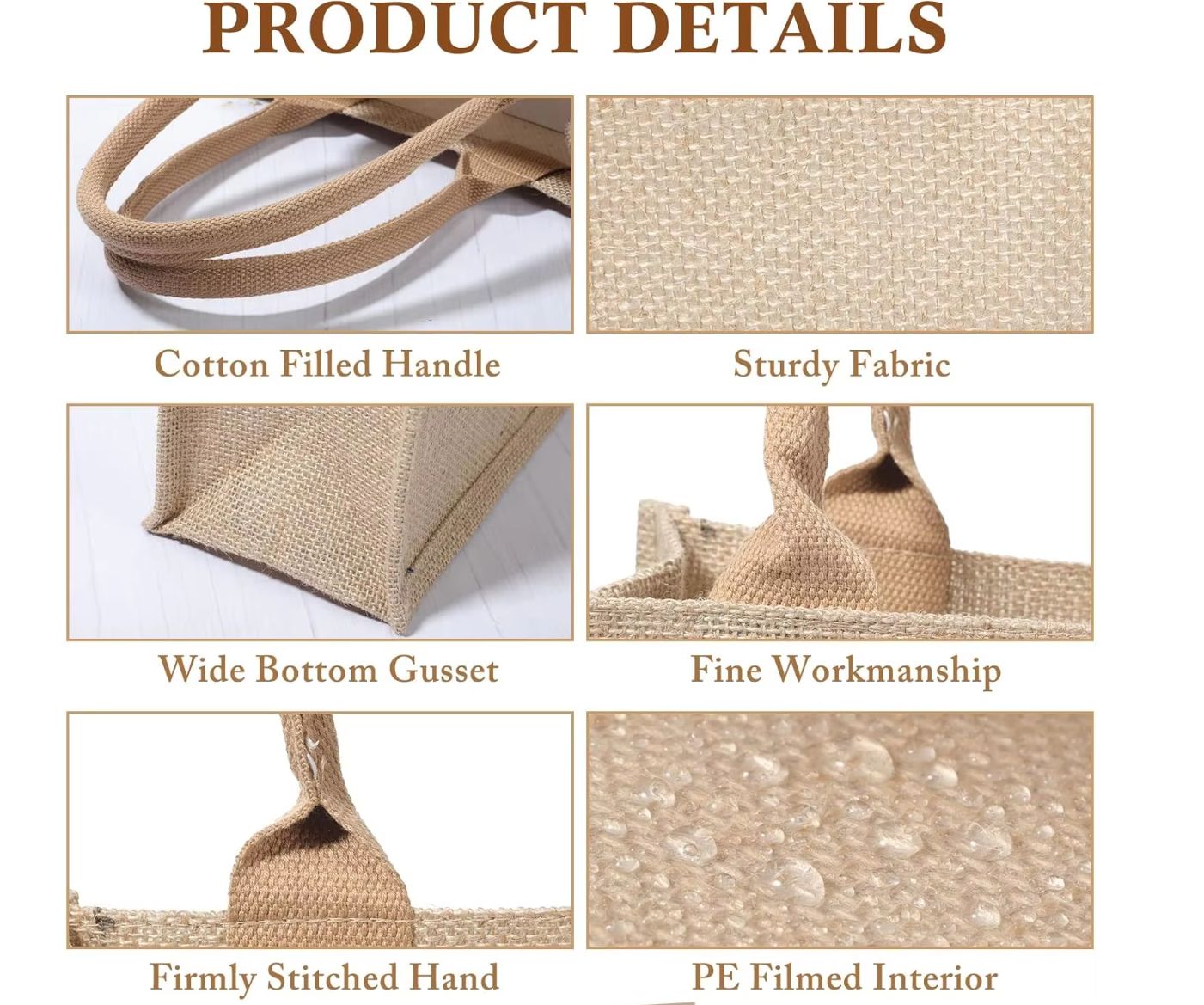 Blank Reusable Grocery Burlap Jute Gift Shopping Tote Bags Waterproof Inside high quality jute bag with white Cotton Handle