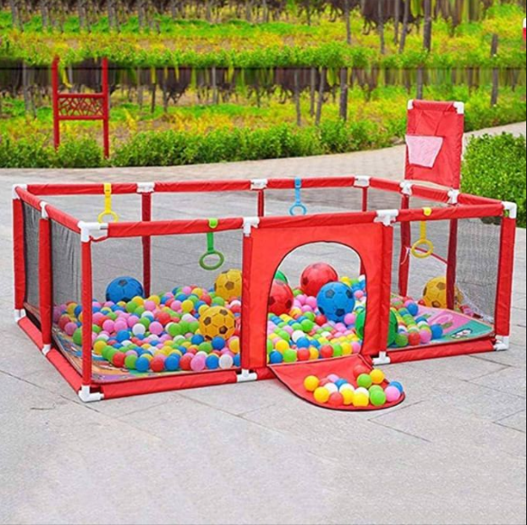 Kids Play Fence with 30 Colorful Balls – Baby Safety Playpen, Foldable Indoor/Outdoor Play Yard
