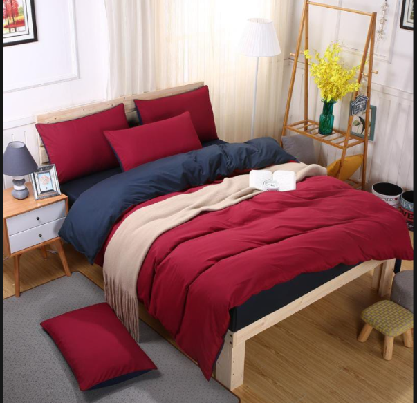 4PCS 6*6FTS Plain Double sided color Cotton Duvet covers👆🏻➖2pillowcases ➖1pc bedsheet ➖1pc Duvet cover