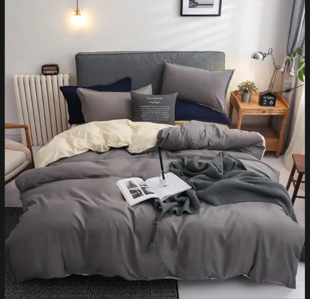 4PCS 6*6FTS Plain Double sided color Cotton Duvet covers👆🏻➖2pillowcases ➖1pc bedsheet ➖1pc Duvet cover