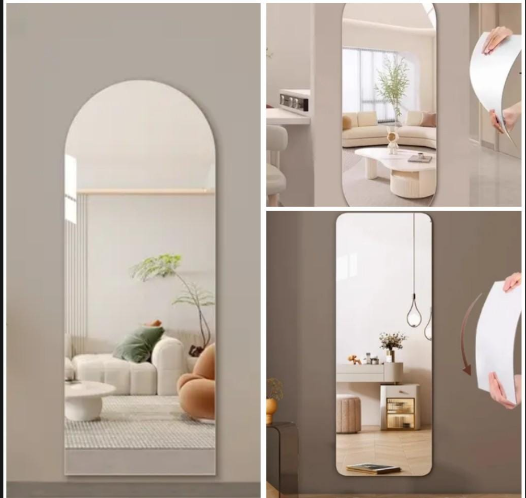 Peel and stick unbreakable wall mirror full length