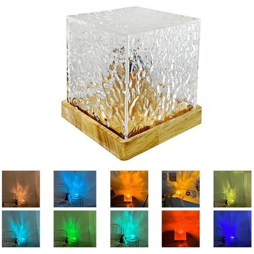 Dynamic Rotating Water Ripple Projector Night Light 3/16 Colors Flame Crystal Lamp for Living Room Study Bedroom Rotating Light