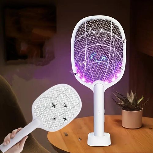 2-in-1 Electric Fly Swatter With Base, Mosquito Bat Electric Killer , Portable Mosquito Swatter, Mosquito Light