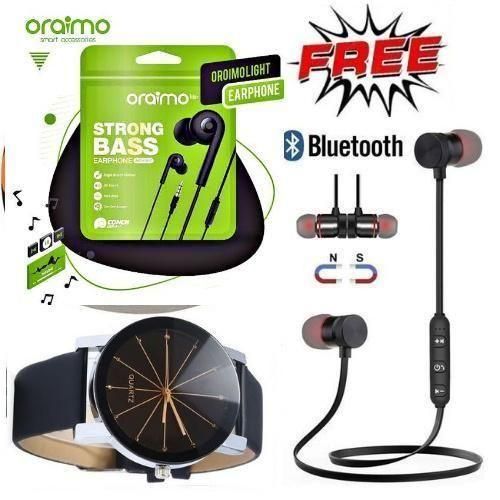 Oraimo Strong Bass Wireless mic Earphone + Free Classic Watch and Necklace/Neckband Bluetooth Earphones