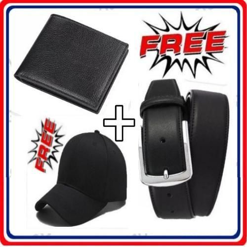 Men's Leather Wallet Holder Purse Pocket + Cap & Belt