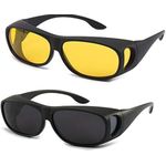 2Pcs Dark And Coloured Car Night Vision Driving Glasses Googles Safety Anti Glare Anti UV Driving Sunglasses Drivers Glasses Wrap Around Day Night Driving