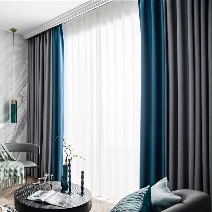 TWO GREY CURTAINS with ONE SHEER and FREE CURTAIN ROD