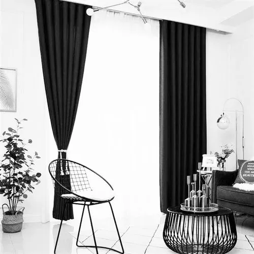 2pcs Black Curtains (1.5m each) + 2m Heavy White Sheer – Elegant Window Set for Bedroom or Living Room, Stylish Light Control & Privacy, Ideal Home Decor Combo