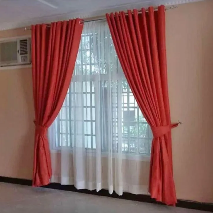2pcs Orange  Curtains (1.5m each) + 2m Heavy White Sheer – Elegant Window Set for Bedroom or Living Room, Stylish Light Control & Privacy, Ideal Home Decor Combo