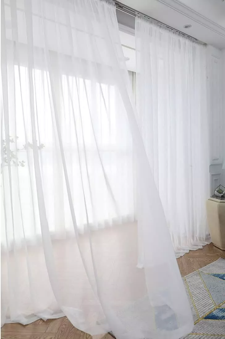 Modern Green Curtains with White Sheer – 2-Piece Set (1.5m Each) for Windows & Doors