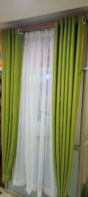 Modern Green Curtains with White Sheer – 2-Piece Set (1.5m Each) for Windows & Doors