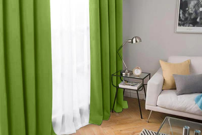Modern Green Curtains with White Sheer – 2-Piece Set (1.5m Each) for Windows & Doors