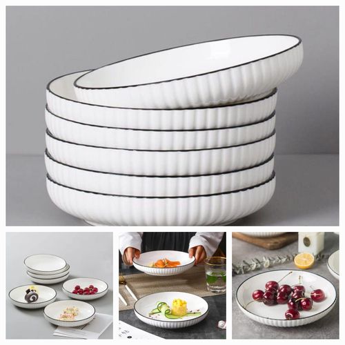 🌽PRICE REDUCED 💯 ONLY AT KILLIMALL 💯 🔥 Set of 6 ceramic dining plates pattern: plain with black border Dimension: 8 inches