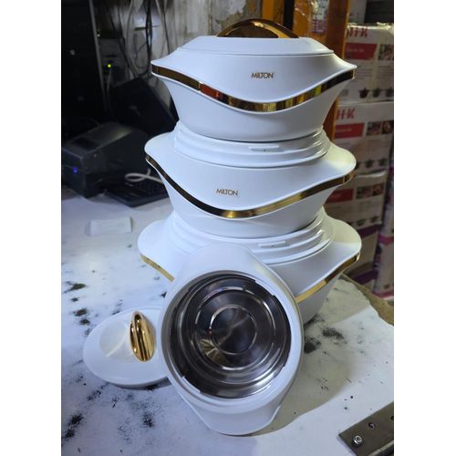 😶‍🌫️Milton 4 pcs pearl hotpots well insulated🧶Keep your food hot and fresh for upto 6 Hours with this elegant and very stylish 4 Piece Food Warmer Server Hot Pot. They are insulated with tough, odu