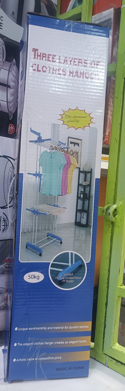 BEST DURABILITY🎇DETACHABLE 40kg 3 Layer Cloth Hanger Rack STAND🎉Features  foldable shelves
Easy to move – features with rolling casters that are lockable
Steel construction for durability
Can be use