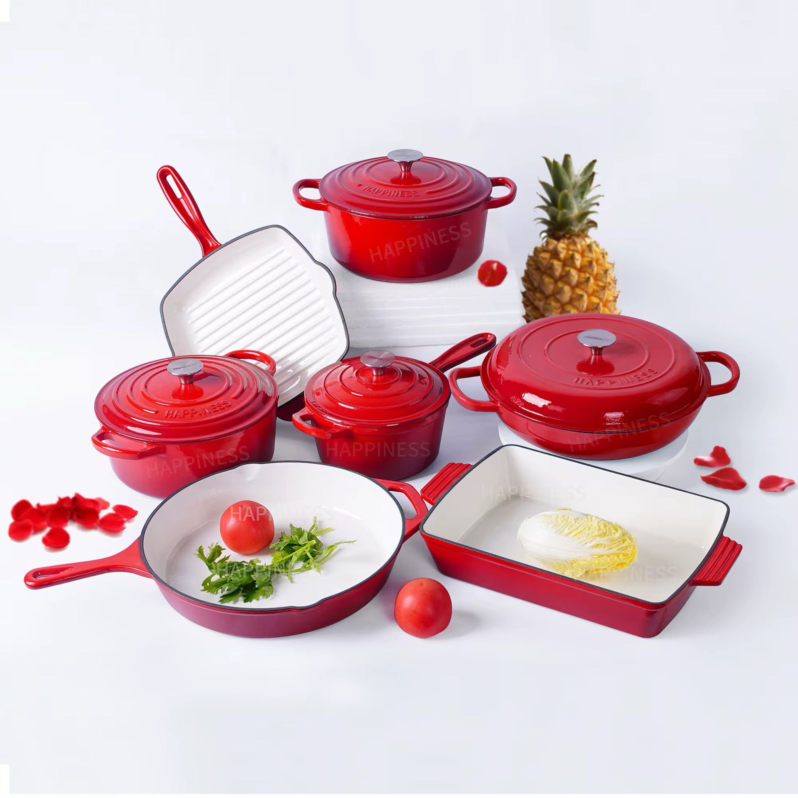 Heavy duty🥰Enamel Cast Iron Cookware Cooking Pot Casserole Set 11pc (7sets)🧶made of long-lasting cast iron which provides superior heat distribution and retention, so your food cooks evenly. The 7-p