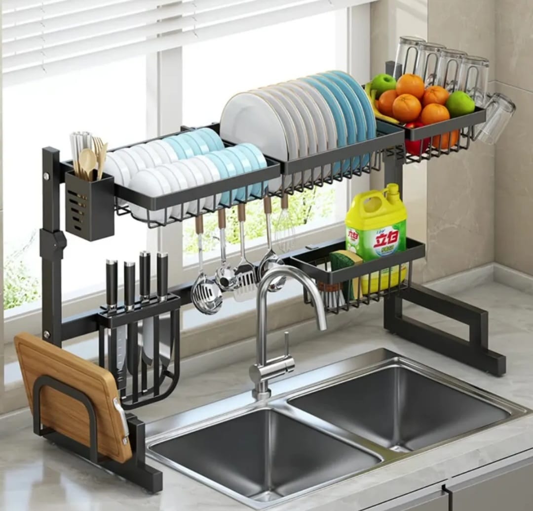 Rust-Resistant🎇Over The Sink Dish Drying And Utensils Storage Rack Width Adjustable Knob Screw Design Fits Small Single Or Large Double Sink With Cutlery Holder Plate Drainer And Kitchen Organization
