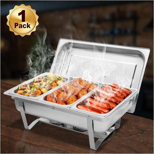 🎇Hot Sale Foldable Stainless Steel Chaffing Dishes, Stainless Steel 8Chafers And Buffet Warmers Sets With 3 Third Size Food Pan😶‍🌫️Made with high-quality thickened stainless steel, This chafing dis